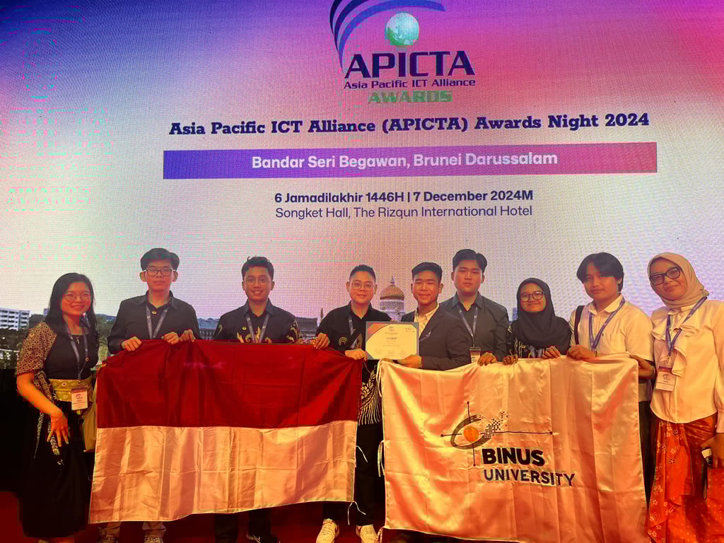Mahasiswa Sekolah Ilmu Komputer BINUS UNIVERSITY Menerima Merit Award di Ajang APICTA 2024 Mahasiswa Sekolah Ilmu Komputer BINUS UNIVERSITY Menerima Merit Award di Ajang APICTA 2024