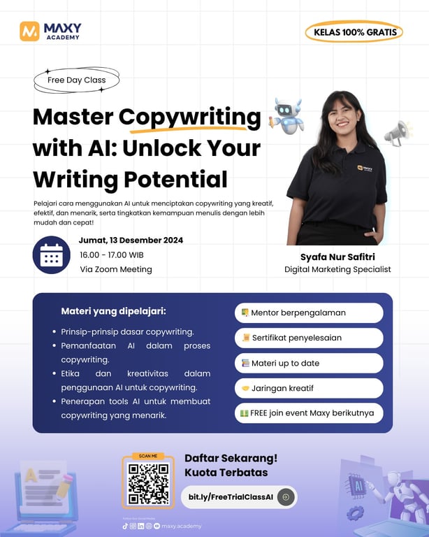 Tips dan Trik Copywriting dengan AI: Maxy Academy Mengundang Spesialis Digital Marketing dalam Kelas Freeday Tips dan Trik Copywriting dengan AI: Maxy Academy Mengundang Spesialis Digital Marketing dalam Kelas Freeday